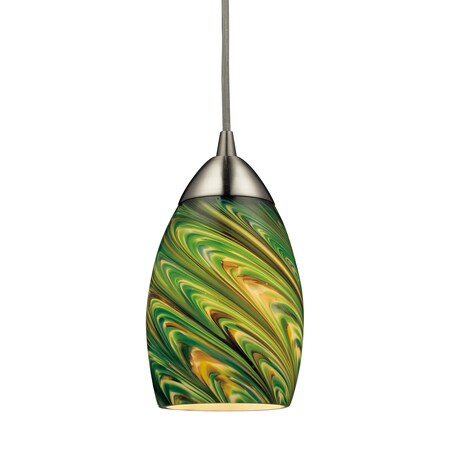 Elk Lighting Vortex 1-Light Mini Pendant in Satin Nickel with Multi-colored Glass 10089/1EVG